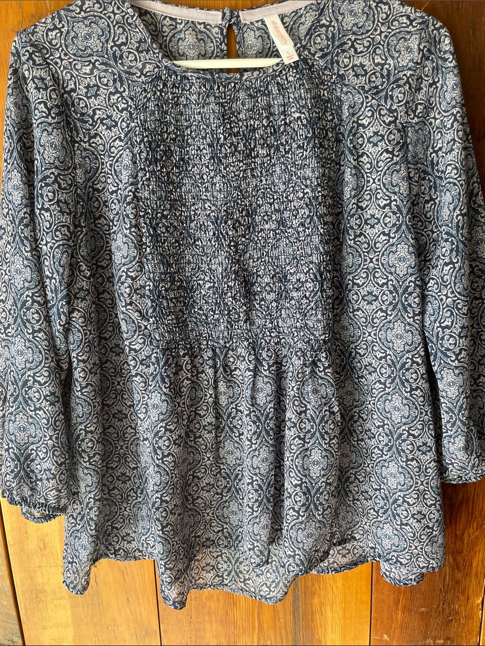 Women’s Navy Blue Patterned Peasant Blouse